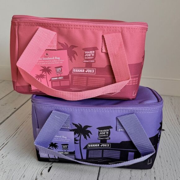 Trader Joe’s - 2 Mini Insulated Cooler Bags - Pink & Lavender - Picture 1 of 3